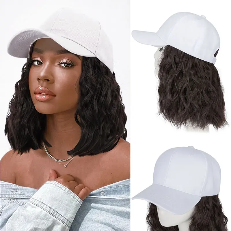 MY-LADY White Baseball Cap With Hair 8inch Hat Wigs Synthetic Curly Hair Pieces for Women Heat Resistant Wigs Convenient Wigs campingessentials