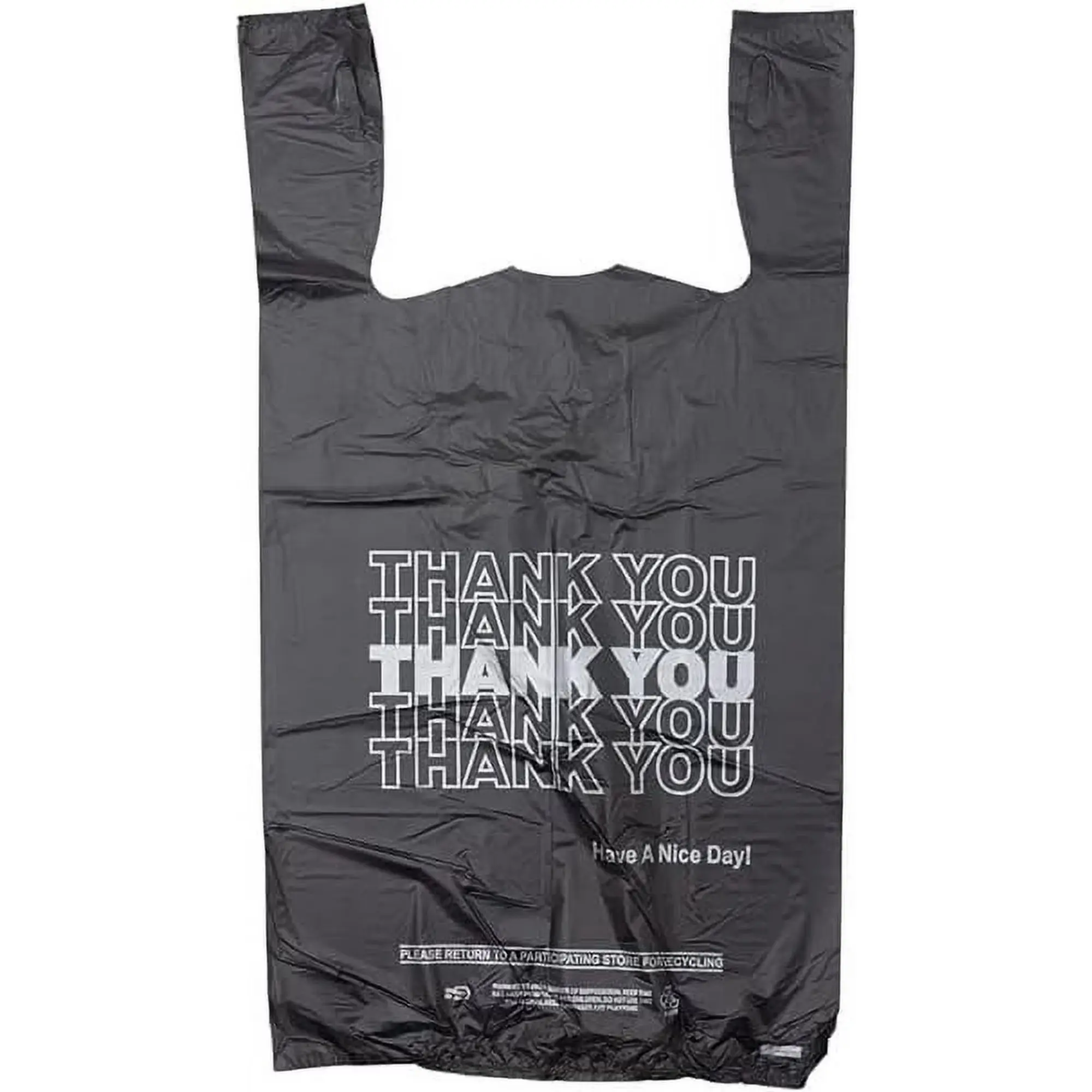 Thank You T Shirt Plastic Black Bags Heavy Duty 1/6 Barrel 15 Microns  11.5 X 6.5 X 22 in - Shopping Bags