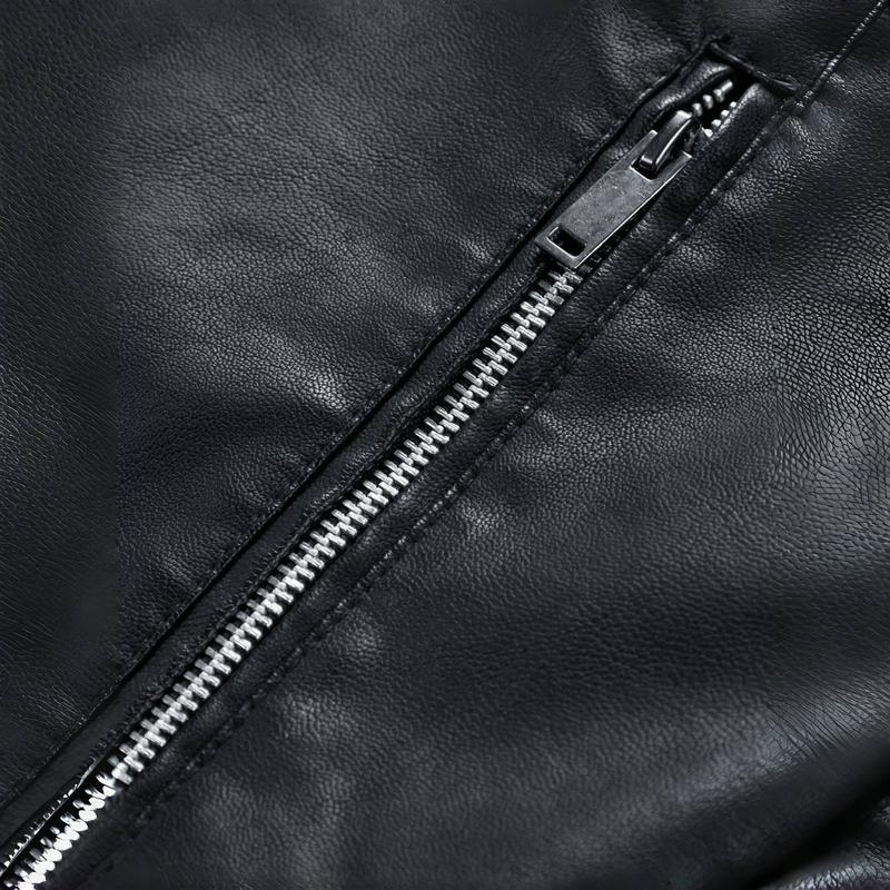 New Autumn Winter Men's Leather Jacket Warm Coat Casual Turn down Collar Clothing Fabric Top Long Sleeve Black Suitable For Outdoor Activities And Daily Life