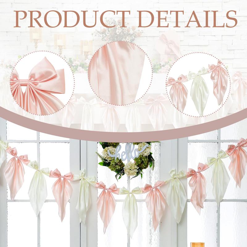 Easter Bow Garland Pastel Fluffy Tulle Satin Bow Banner Bunny Ear Plaid Pink Bow Garland Cute Hanging Wreath Garland for Mantle Fireplace Wall Door Mantel Decor, Spring Indoor Outdoor Home Table Backdrop Easter Decor 2026 Festive Party Supplies & Gifts