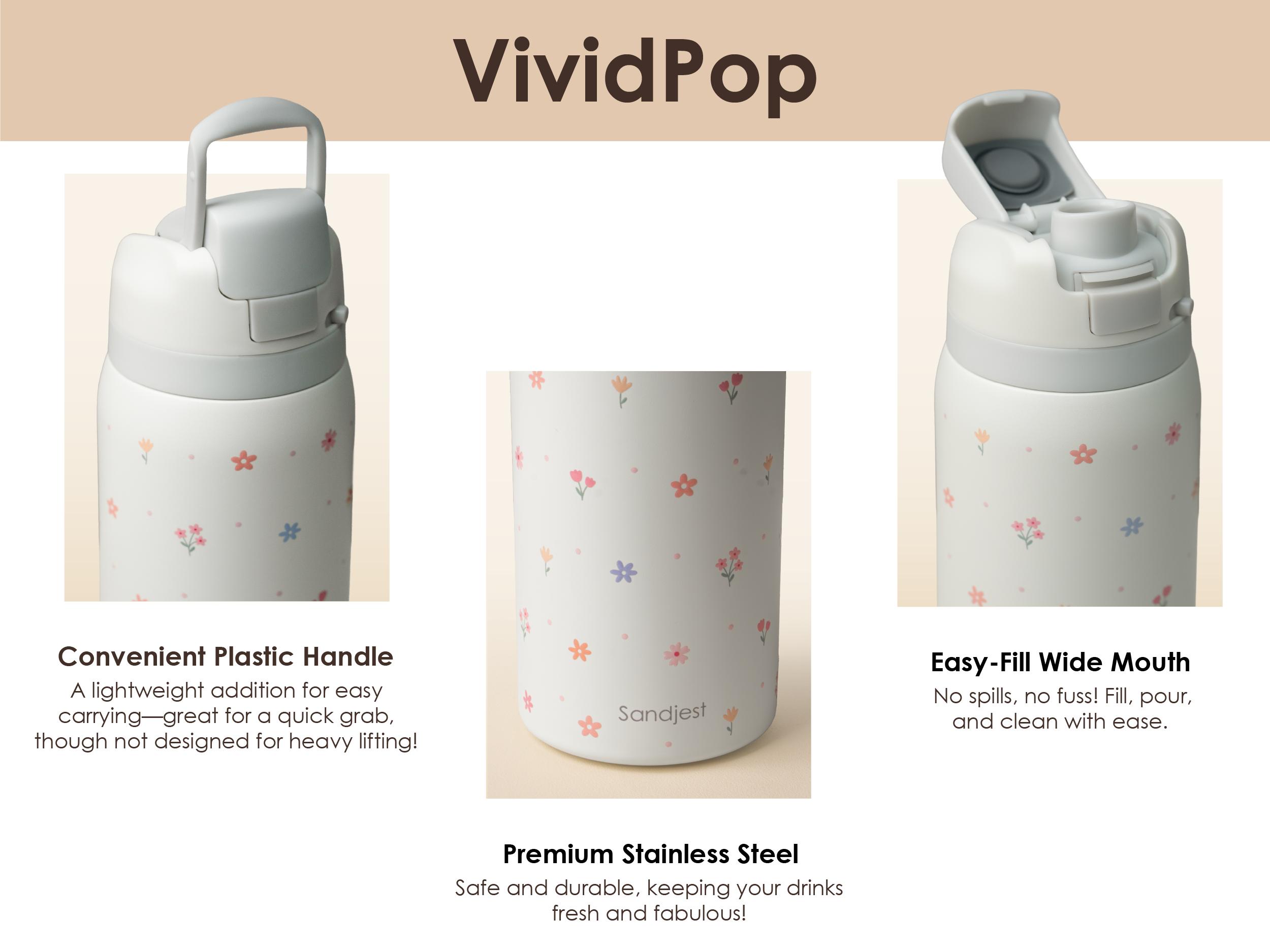 SANDJEST 32oz Insulated Stainless Steel Water Bottle Push-Button Lid, 100% Leak-Proof Drinkware, Perfect for Travel, Spring Gift for Her, Mother's Day