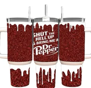 Funny Dr Pepper Tumbler With Handle Straw 40oz Stainless Steel, Shut The Hell Up & Bring Me A Dr Pepper Quote Cup, Dr.Pepper Lovers Mug Gift Handcrafted Soda