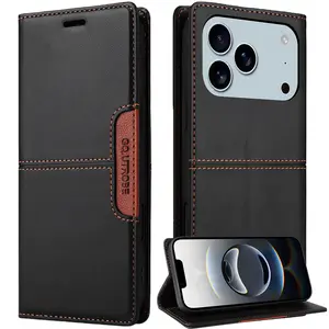 Compatible with iPhone 16 17 Pro Max [RFID Blocking] Wallet Case with Card Holder, PU Leather Kickstand Card Slots Case, Magnetic Closure Protective Shockproof Cover phone premium