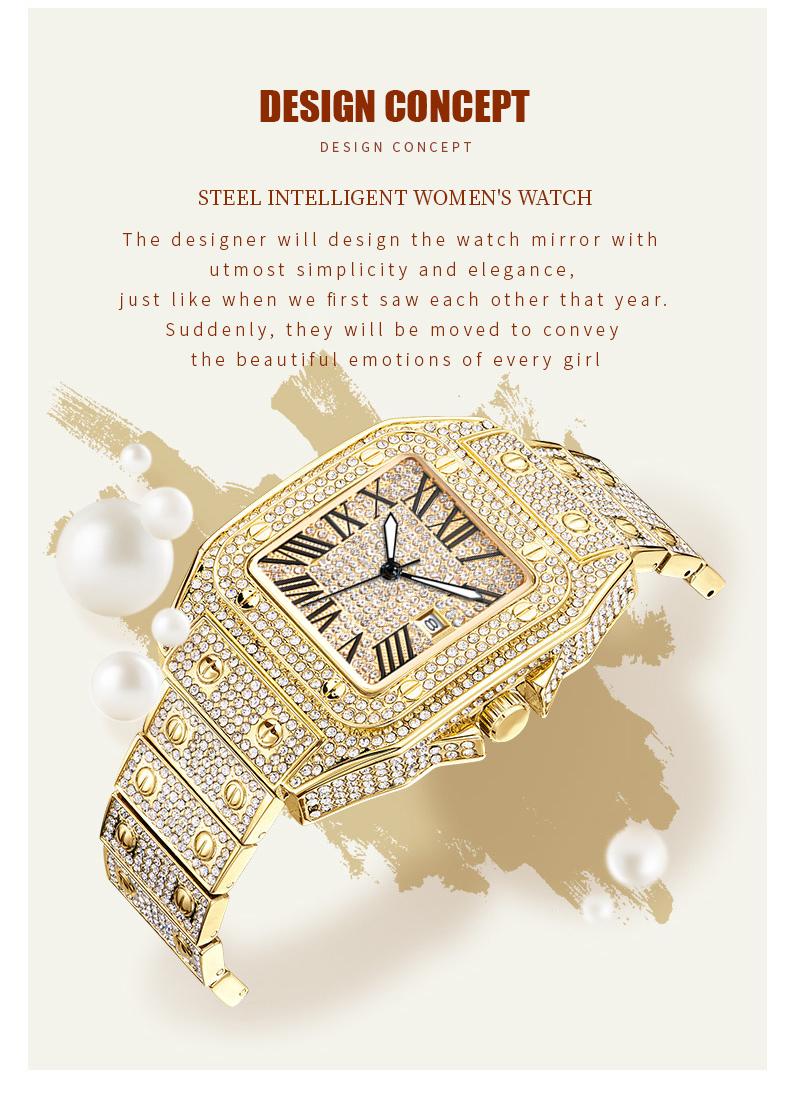 Luxury Rhinestone Embellished Square-Dial Quartz Watch with Gift Box Included Fashion Timeless Classic Watch Black Friday Flash Sale diamond men