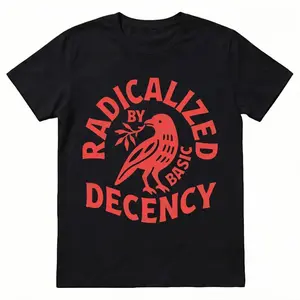 Women's Vintage "Radicalized By Basic Decency" Unisex Cotton T-shirt, Activist Apparel, Loose-fitting, Political Protests, Feminist Liberal Social Justice Gift, Soft Light Round Neck Top