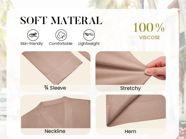 Women's 3/4 Sleeve Open Front Cropped Knit Cardigan Sweater Casual Bolero Shrugs for Dresses Summer Outfits Minimalist 2026 lightweight Breathable Clothes for Casual Office Summer Layering Cover Up Women's Tops