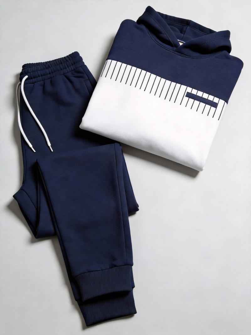 Business Fashion Leisure Set Simple Versatile Hoodie Set Clothes Menswear Long Sleeve Suits 25115 Gamis Wetsuit Black White Color Block Trousers Business Fashion Leisure Set Simple Versatile Hoodie Set Clothes Menswear Long Sleeve Suits 25115 Gamis Wetsuit Black White Color Block Trousers