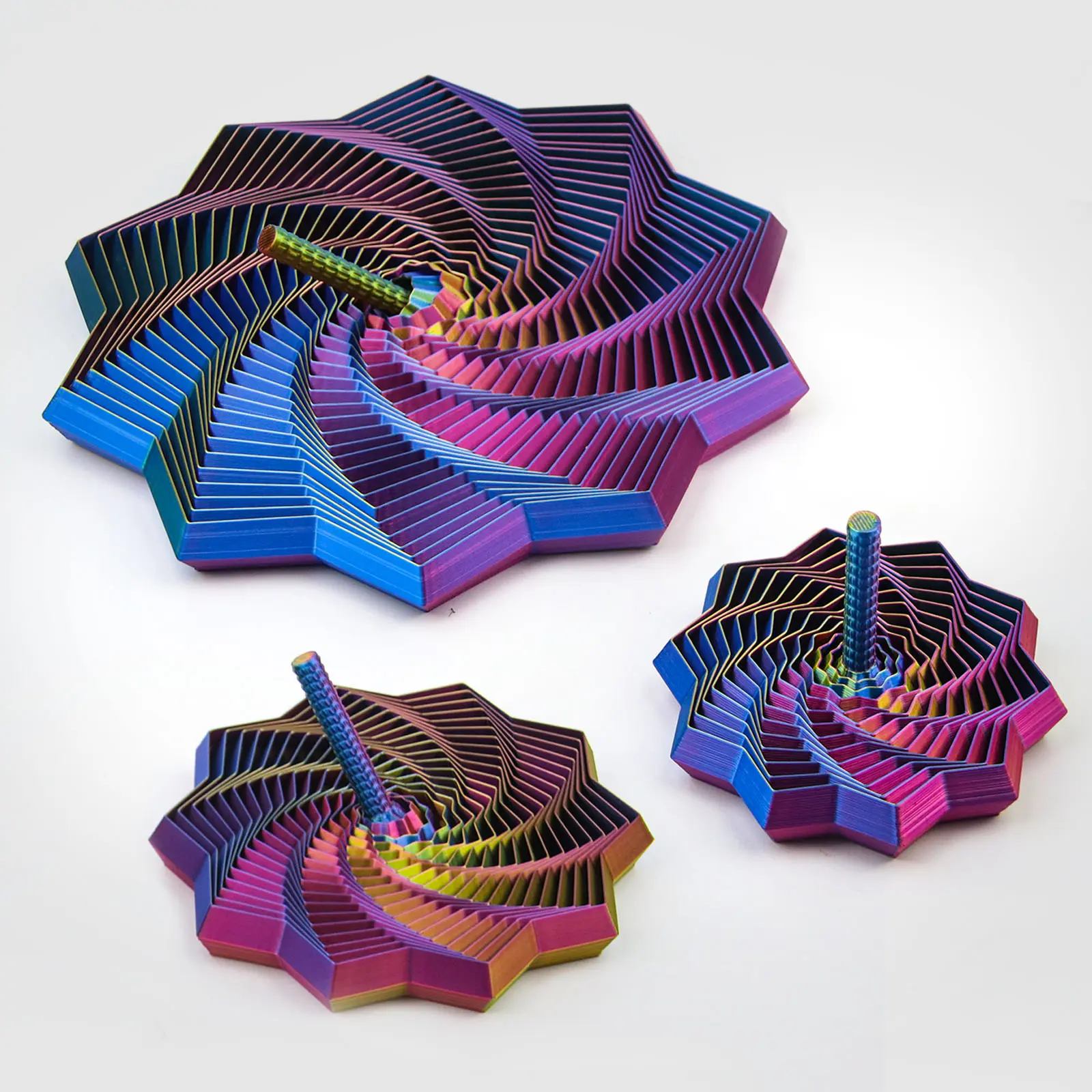 3D Printed Plastic Hexagonal Fidget Star with Handle, Colorful Fractal Whirling Spiral Tactile Stress Aid for Fidgeting, Holiday Christmas Birthday Gifts, Stress Relief Decoration