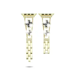 Black Shell Clover Slim Metal Bracelet for iWatch(Band Only) - Business & Dressy Strap, Compatible with Ultra 2/Ultra/Series 10-1/SE/SE2 (38-49mm) | For Women (Watch Not Included)