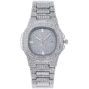 Iced Out Watch with CZ Stones and Stainless Steel Band for Men and Women
