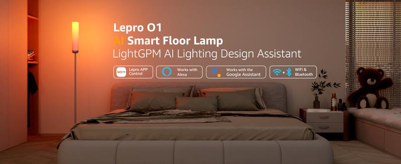 Lepro O1 AI Floor Lamp, 2300LM Smart Corner Lamp Smart LED Standing Lamp party light stick APP/WiFi Control, Alexa/Google Assistant Enabled, Modern Floor Lamp with Music Sync, DIY Mode, RGBCW &CCT, Lamps for Living Room, Bedroom, Office -B