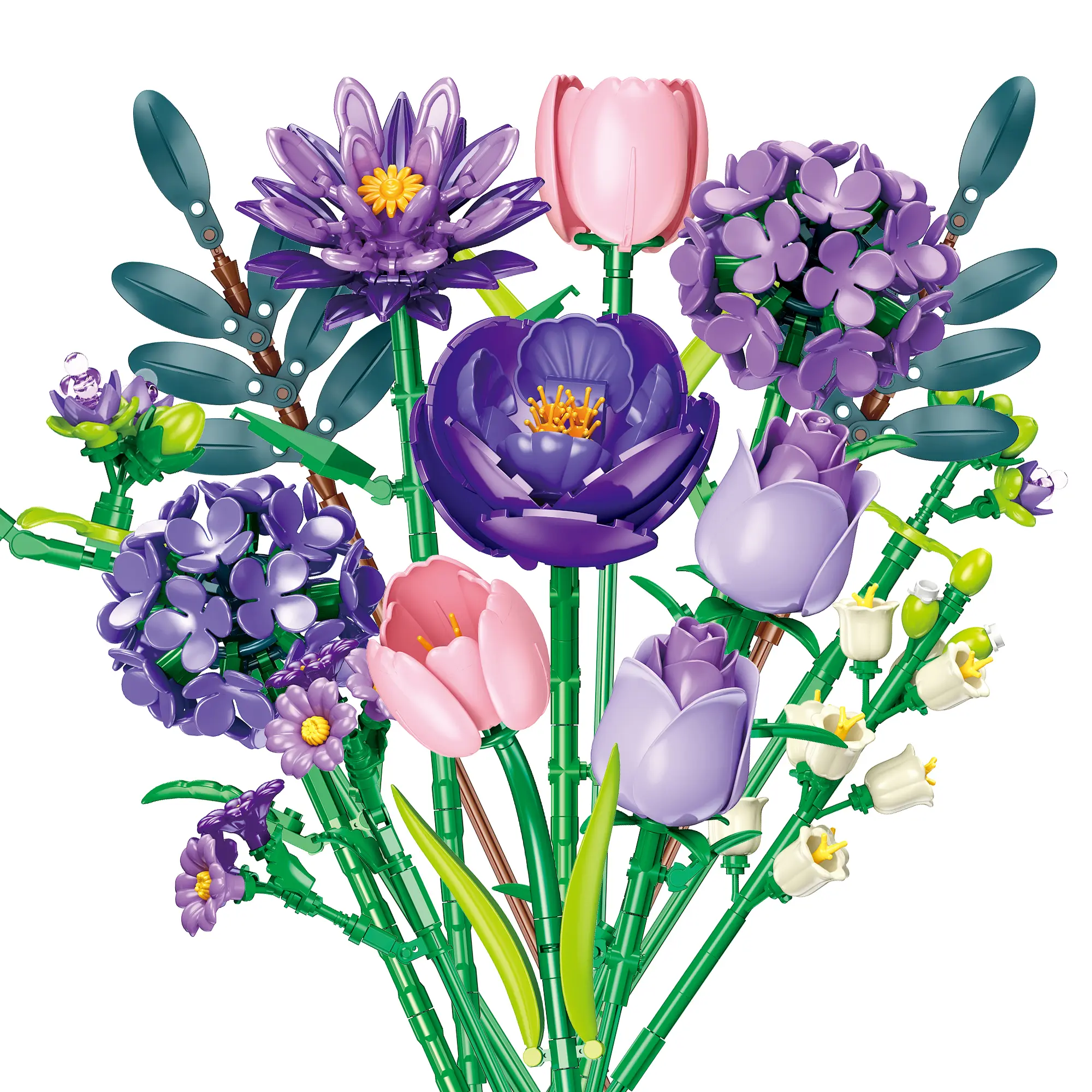 Purple Flower Bouquet Building Block Set, 624+ PCS Floral Building Set, DIY Building Set Model Kit, Artificial Flowers Flower Arrangement, Flower Decor, Floral Decor, Tabletop Home Decoration, Creative Gift for Her, Gift for Women, Flower Lover Gift