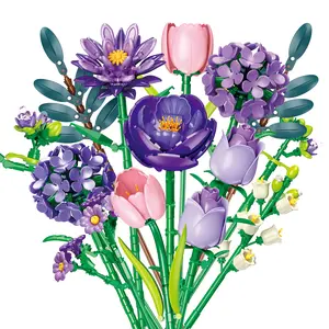 624+ PCS Purple Flower Bouquet Building Set | Eternal Flowers | Adult DIY Gift | Room Aesthetic Decor | No Water Needed