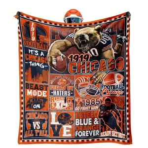 Football Fan Flannel Blanket-Soft, Comfortable, Warm, Suitable for Sofa, Bed, Office, Travel-Vintage Design with Bear Player Illustration and Team History, Machine Washable, Comfortable for All Seasons Bohemian Gingerbread Cartoon Themed Small