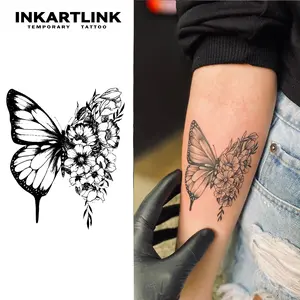 INKARTLINK Magic Tattoo 2 Sheets, Waterproof, Semi-permanent, Long-lasting, Temporary, Simple Fake Tattoo Sticker, Butterfly and Flower Tattoo, Juice, Party Tattoo, Art Tattoo Sensitive