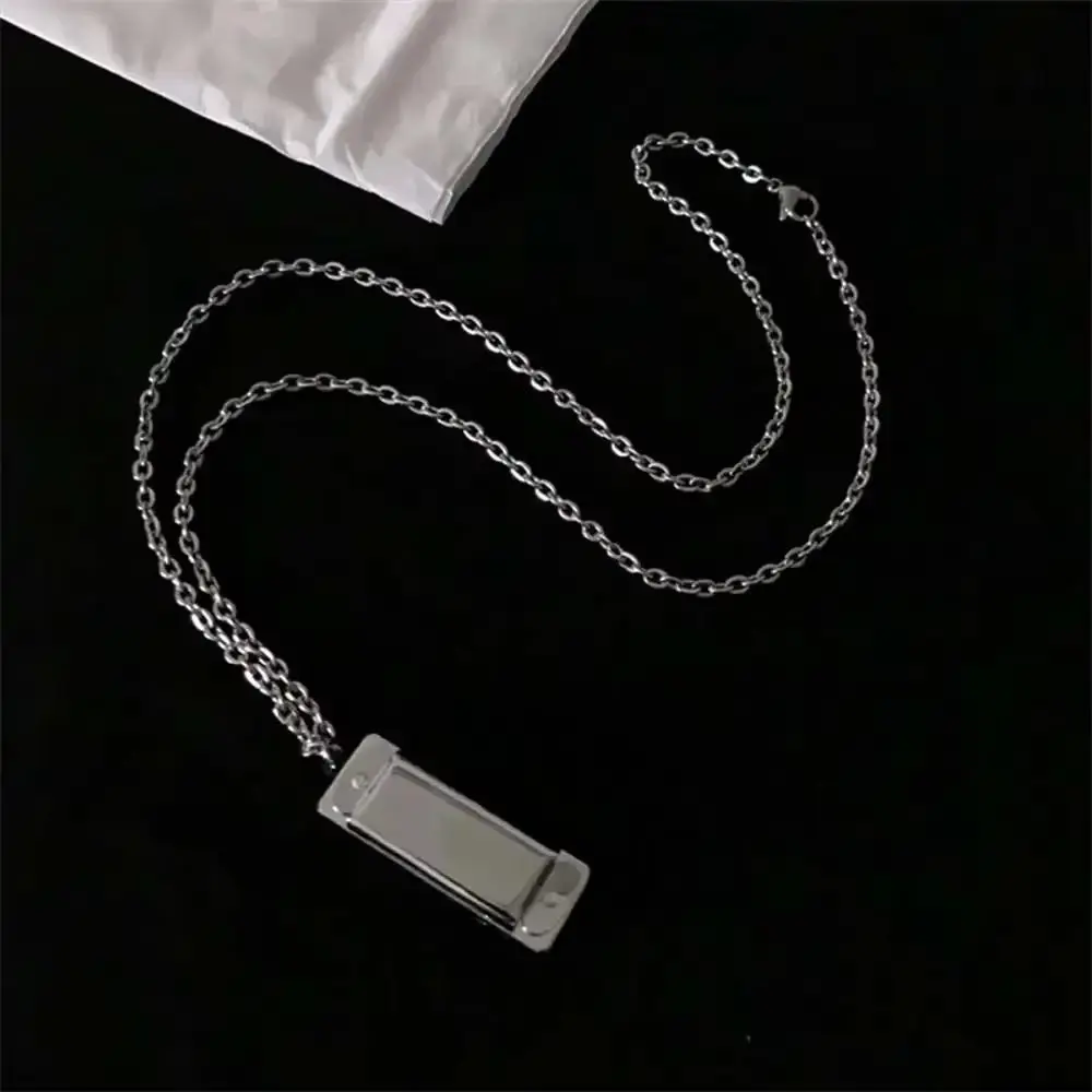 Unisex Playable Mini Harmonica Alloy Pendant Necklace - 35g Titanium-Steel Chain, Niche Design, Sound-Producing, Miniature, Alloy Steel Necklaces, Daily Wear Casual Fashion Costume Jewelry Accessory for Adults (Avoid Harsh Chemicals), 35 G, Chain Jewelry