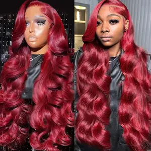 MYLOCKME Burgundy 13x4 13x6 Transparent lace Frontal Human Hair Wig 99j Body Wave 13x4 13x6 HD Lace Front Wigs Human Hair Brazilian Lace Wigs