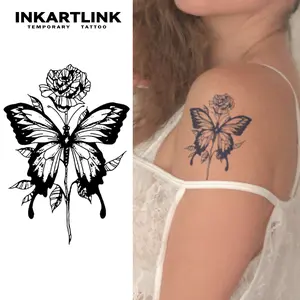 INKARTLINK Tattoo Tech, 2 Sheets Medium Semi Permanent Tattoo, Temporary Tattoos, Last 1-2 Weeks, Waterproof, Realistic Look, No Adhesive, No Reflection (Butterfly Painting) Sensitive
