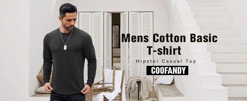 COOFANDY Mens Cotton T-Shirt Crew Neck Long Sleeve Tee Shirts Hipster Hip Hop Longline Casual Tops Gym Muscle Shirts