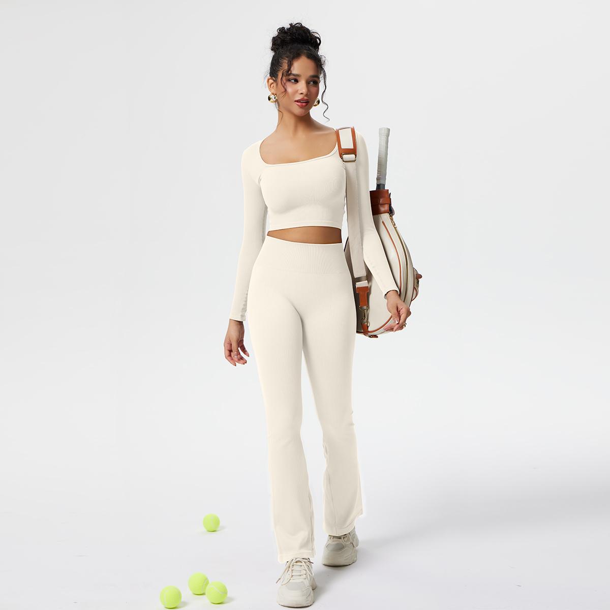 OQQ Women's Yoga Pants Ribbed Seamless Workout High Waist Bell Bottoms Flare Leggings Comfort SpringStatements