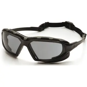 Pyramex Highlander Plus Safety Glasses Black, Foam-Lined, Gray Anti-Fog Lenses