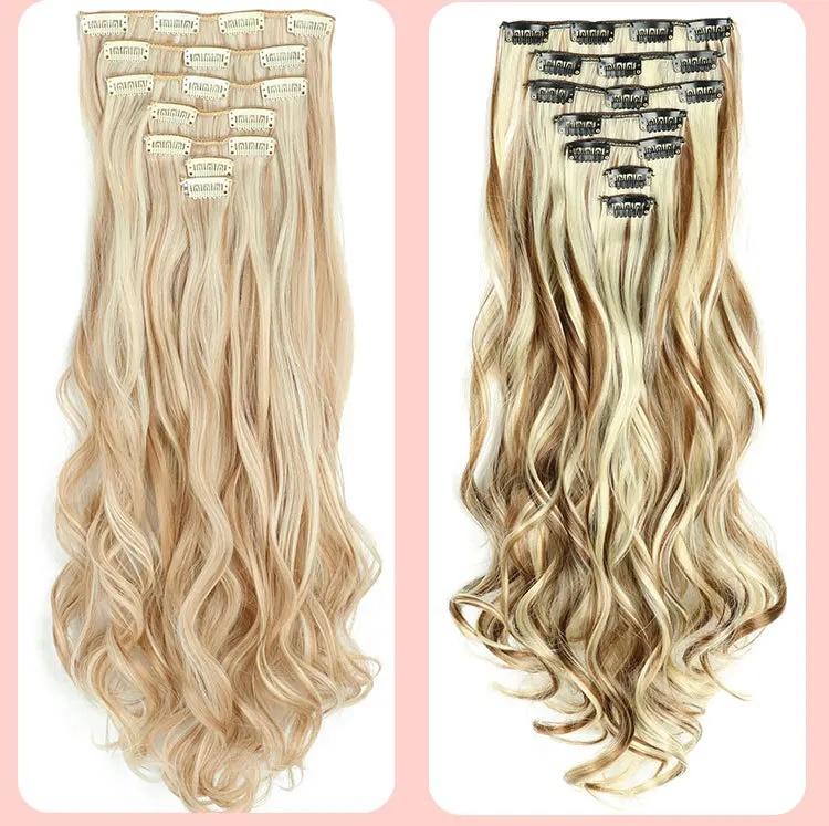 2026 New Clip In Hair Extensions 7 PCS Full Head 22 Inch Long Curly Wavy  For Women Girls Hair Synthetic Wig Hairpieces