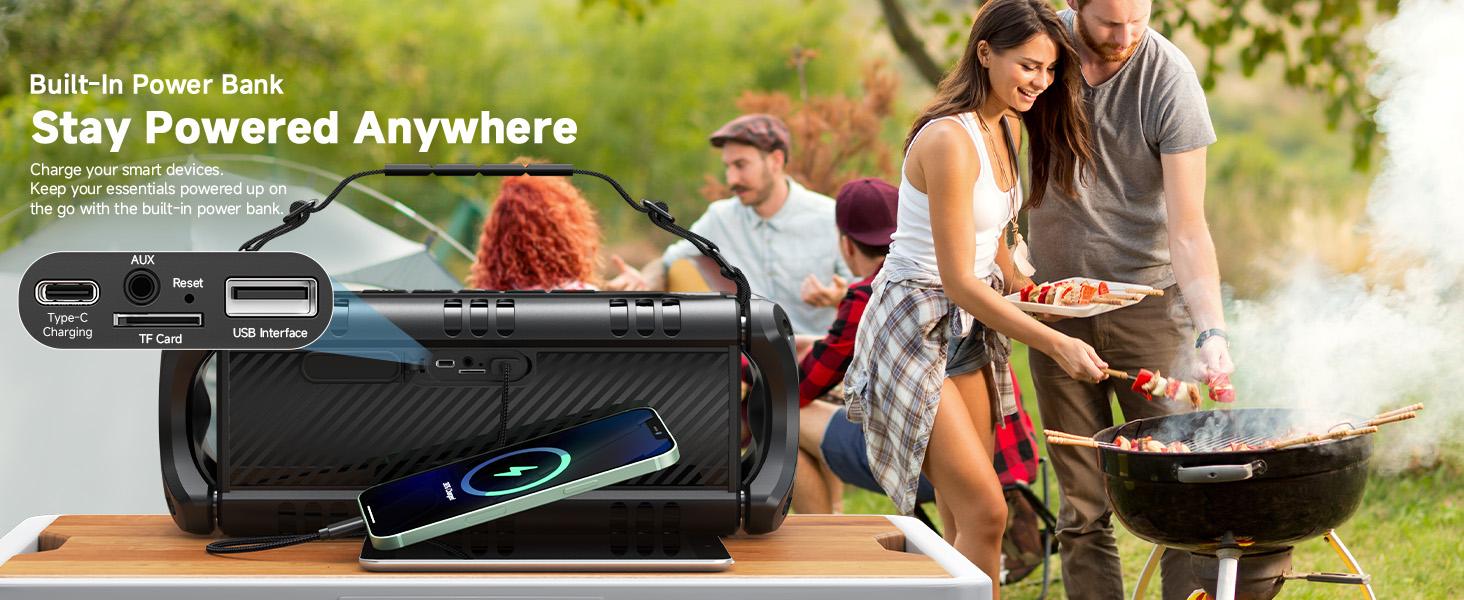 W-KING Bluetooth Speaker, 90W Max Loud Portable Speakers Bluetooth Wireless, IPX6 Waterproof Outdoor Speaker with 50W Deep Bass/2 Powerful Subwoofer/40H/Power Bank/EQ/TF/AUX/NFC for Pool/Party/Travel Rechargeable Audio
