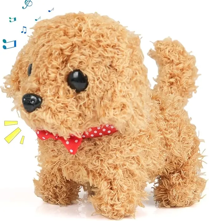 Unisex Electronic Interactive Realistic Plush Puppy Robot Toy - 6.5in Portable Size, Bobbing Head, Walking, Barking, Tail Wagging, Stretching - Companion for 2-10 Years Kids Toddlers - All Gifting Occasions Electric Remote Control Animal Toy, Batteries, R