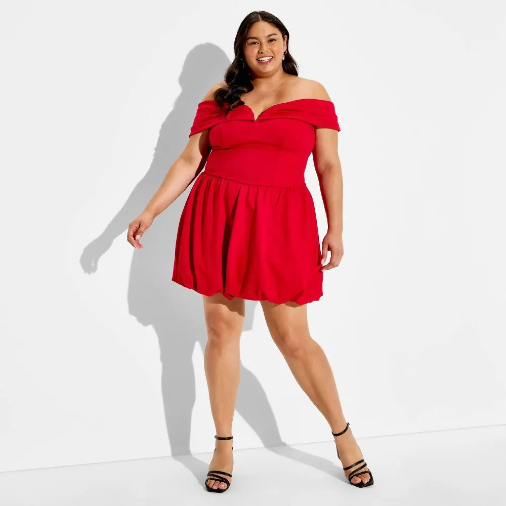 Women's Short Sleeve Plunge Bubble Mini A-Line Dress - Wild Fable - TikTok  Shop