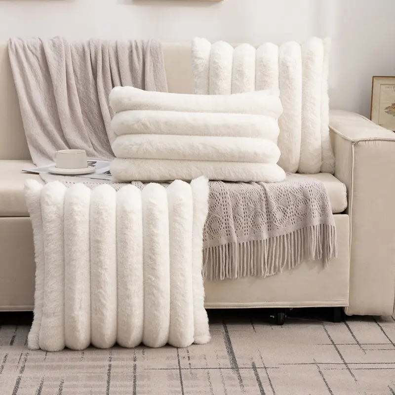 Simple and stylish plush large striped pillowcase for bedroom, sofa, office, plush striped cushion cover
