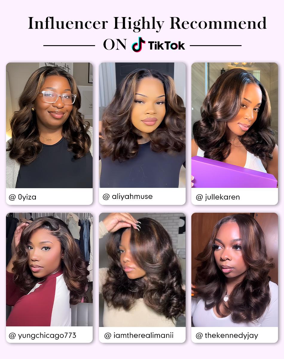 Celie Hair Ombre Brown Highlight 1B/2/30 Butterfly Layered Cut Glueless Wig Blonde Highlight 1B/22 6x5 HD Lace Ready to Go Wigs 200% Density Natural Black Human Hair Closure Wig Pre-bleached Knots & 3D Dome Cap