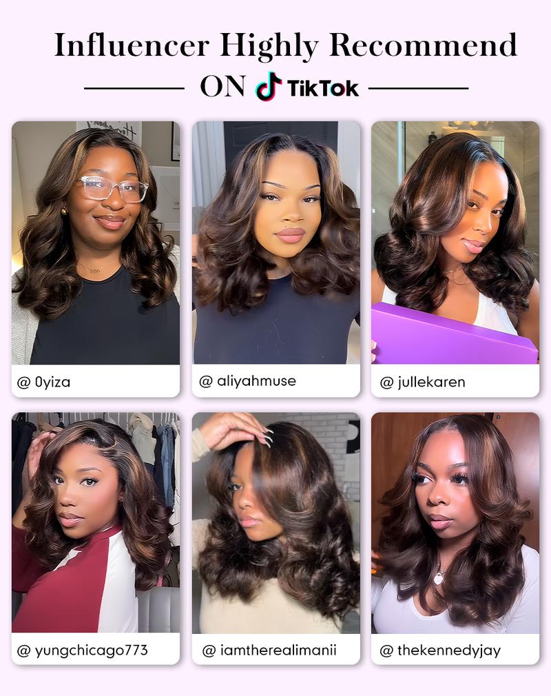 Celie Hair Ombre Brown Highlight 1B/2/30 Butterfly Layered Cut Glueless Wig Blonde Highlight 1B/22 6x5 HD Lace Ready to Go Wigs 200% Density Natural Black Human Hair Closure Wig Pre-bleached Knots & 3D Dome Cap