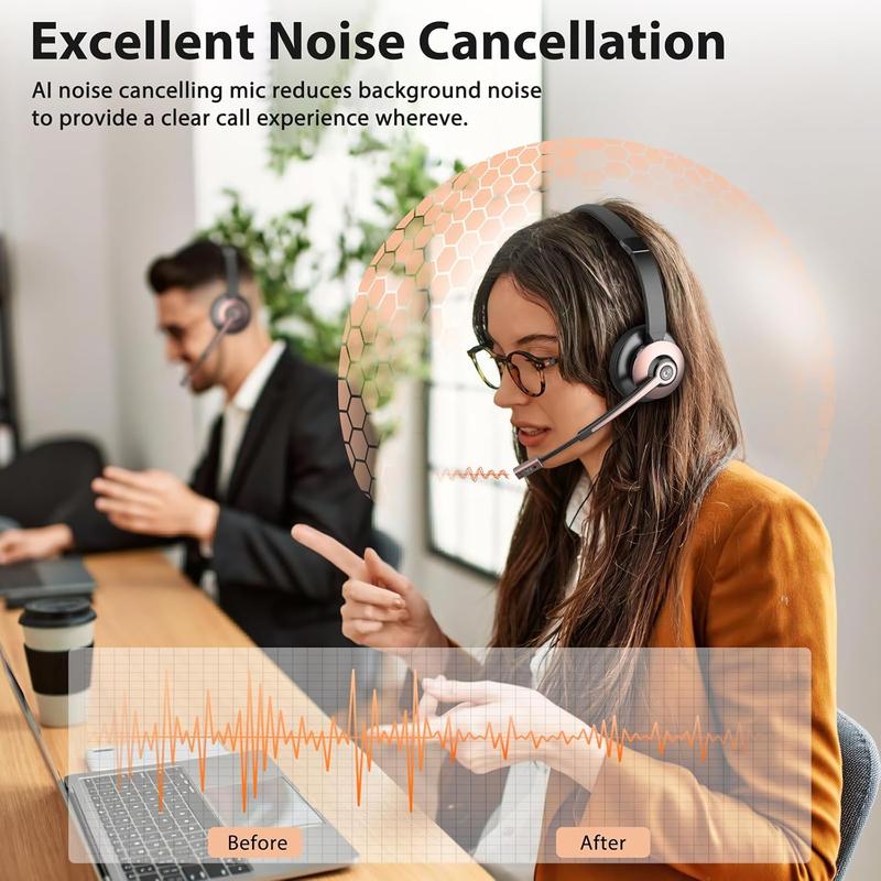 Bluetooth Headset,Trucker Wireless with Mic,Bluetooth Headset with Dual Noise Cancelling Microphone & Mute Button, 55Hrs Working Time PC Headset for Cell Phones, Computer, Truck Driver Audio Headphone