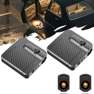 Set of 2 LED Projection Car Door Welcome Lights, door light identifier projector, blue flame/skull ghost shadow glow, car door light projector, compatible with cars, universal car accessory, great gift