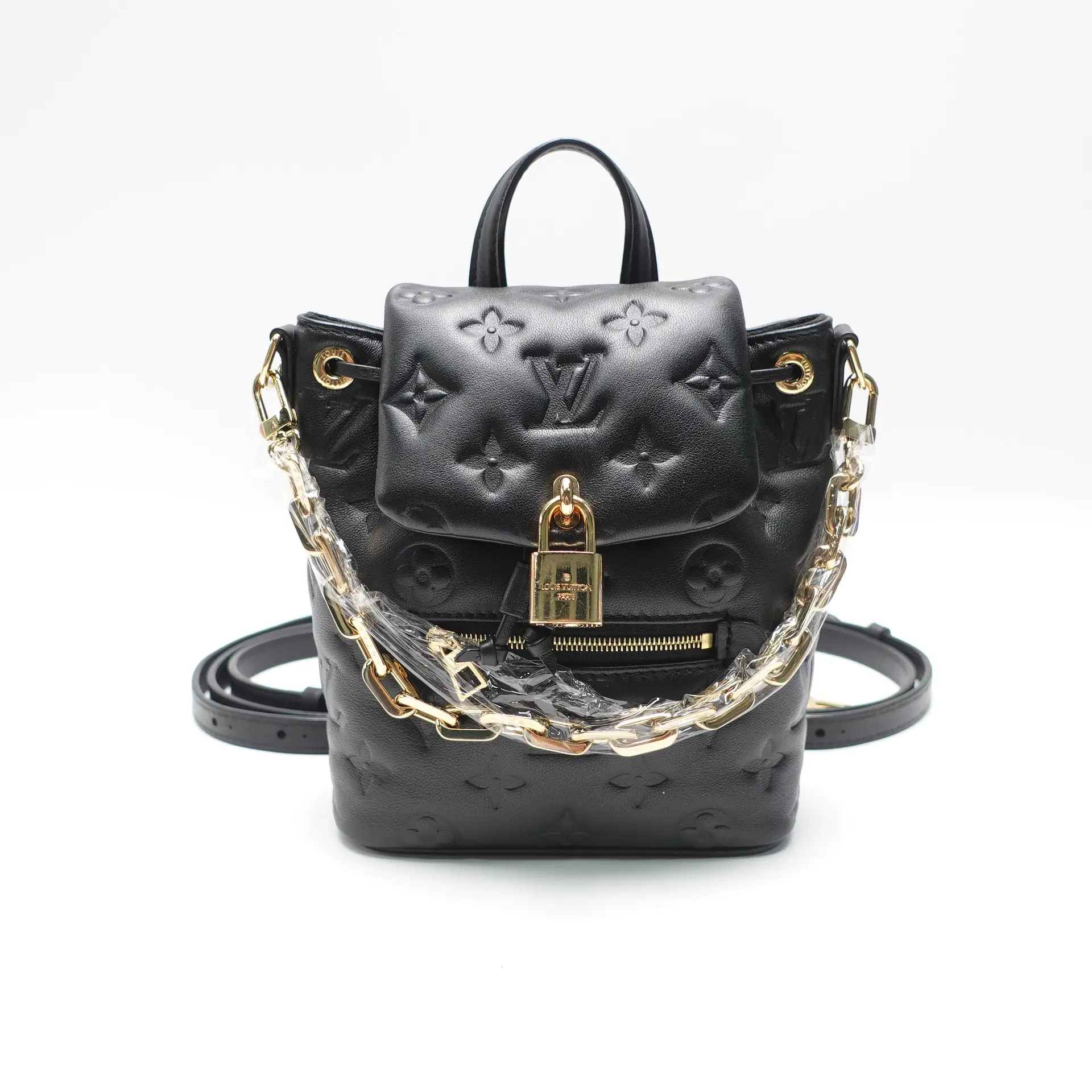 Pre-owned Louis Vuitton Lambskin Leather Backpacks Coussin PM Black Backpack T10439628