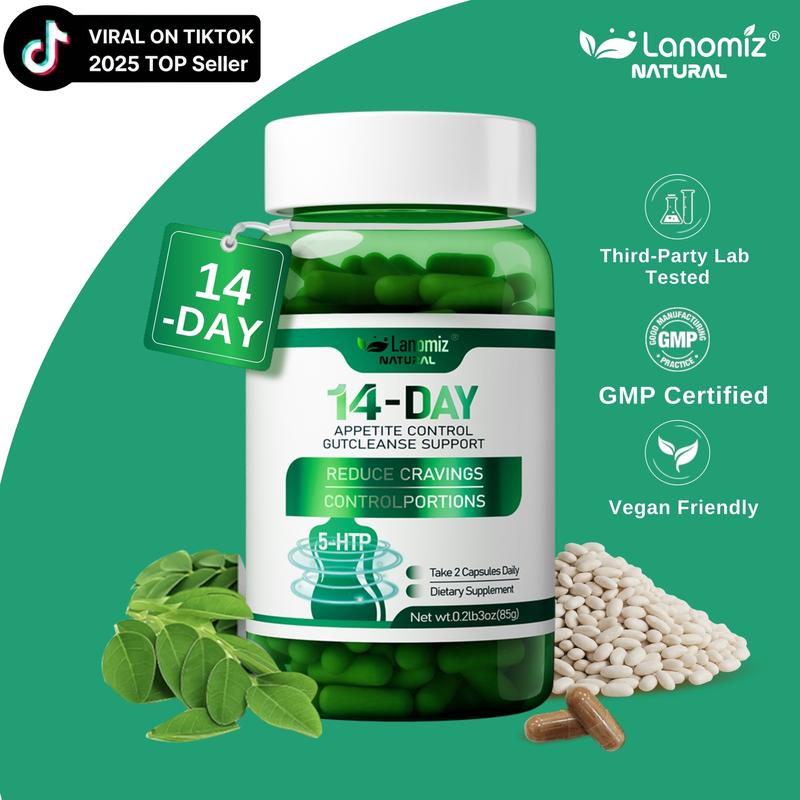 LANOMIZ 5-HTP Plus Formula for Satiety Support & Inner Balance, White Kidney Bean, Probiotics, 60 Capsules, Mood Assist, Vegan, Non-GMO, Gluten-Free - Daily Wellness