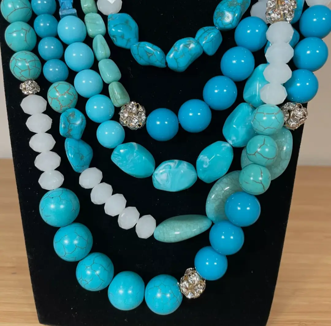 Chico's Multi-Strand Turquoise Blue Green Chunky Beaded Necklace