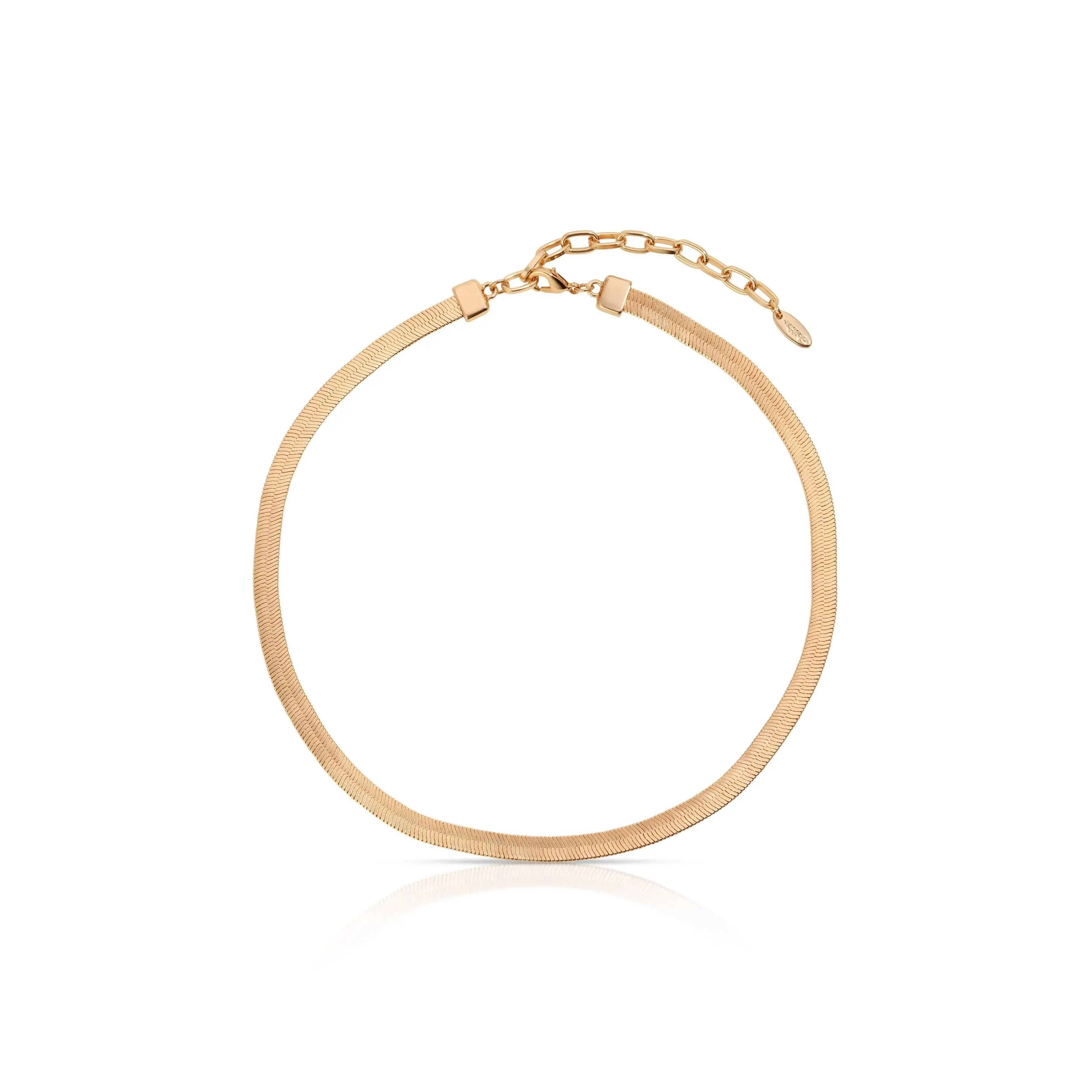 Ettika Brooklyn Flat Herringbone Chain Necklace 18k Gold Plated 15.5 Inches with 3 Inches Extender Adjustable Lobster Clasp Closure Fashion Accessory