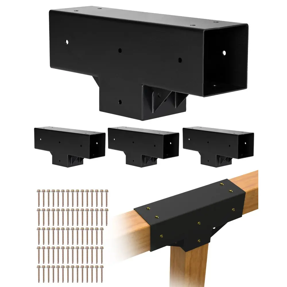 4x4 Inch Pergola Bracket Kit – Inner 3.5x3.5 Inch 3-Way DIY Wood Post Connectors (4 Pcs)