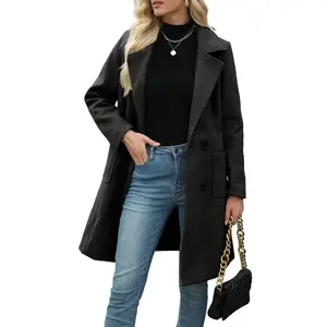 Women's Warm Wool Blend Camel Mid-Long Coat Double-Breasted Notch Lapel Fitted with Scarf Elegant Chic Casual for Daily Office