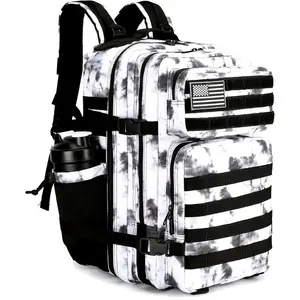 Camouflage tactical assault backpack with American flag patch - durable Oxford fabric, multiple compartments waterproof backpack, adjustable chest strap, suitable for hiking, camping, and travel - machine washable
