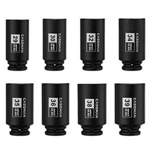 CASOMAN 8PCS 1/2" Deep Axle Nut Impact Socket Set CR-MO 12 Point Metric 29-39mm Professional Tools with Storage Case for Tough Jobs