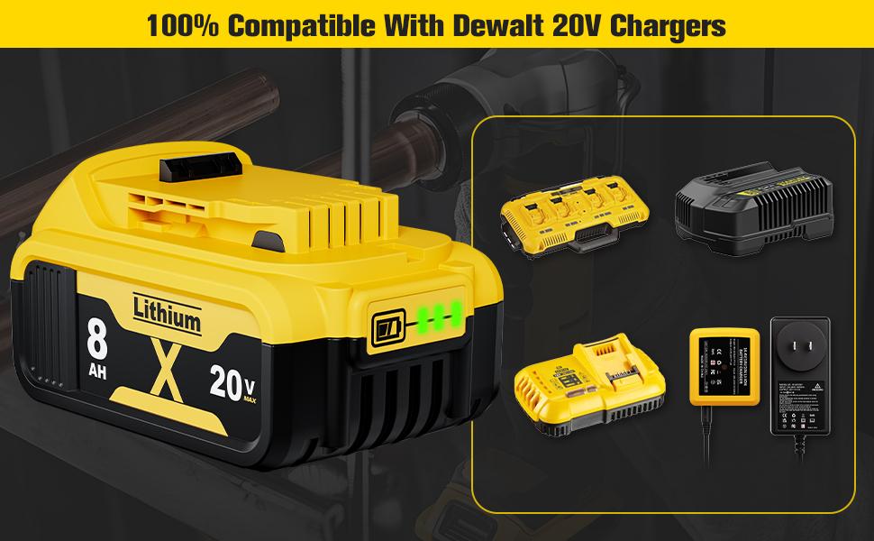 2Pack 8.0Ah Lithium Replacement for Dewalt 20V Battery Max XR Cordless Tools DCB180 DCB205 DCB206 DCB206-2 DCB200 DCB204 DCB204BT-2 DCB203 DCB201 DCB207