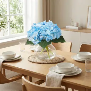 GAOMON Blue Fake Flowers, Artificial Hydrangea Flowers with Vase & Fake Water, Silk Faux Flower Arrangements for Coffee Table Decor, Bathroom Plant Decor, Centerpiece Table Decorations