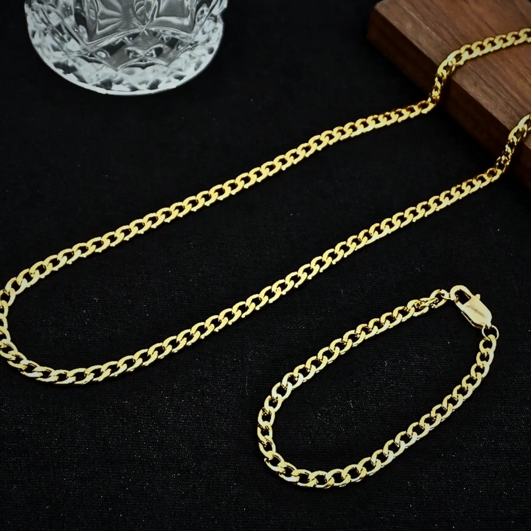 2 Piece Stainless Steel Gold Chain Necklace Set, Minimalist Unisex Jewelry