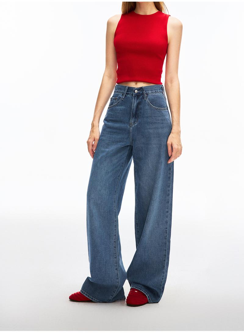 Nextrys AdaptHer Women's High-Rise Wide Straight Leg Baggy Jeans with Snap-Button Waistband Y2K Lightweight Tummy Control Casual Everyday Style Denim Basic Minimalist Maxi