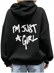 Graphic Hoodie Long Sleeve Drop Shoulder Loose Preppy Pullover Sweatshirt