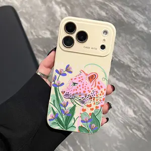 Pink Leopard Art Case for iPhone 17 Pro Max 17Air 17 16E 16 15 14 13 12, Ultra Skin-Friendly TPU, All-Inclusive Glass Lens Protection, Aesthetic Leopard Print Gift, Dopamine Ins Style Solid Color Cover, Shockproof Slim Case, Lens Window Design