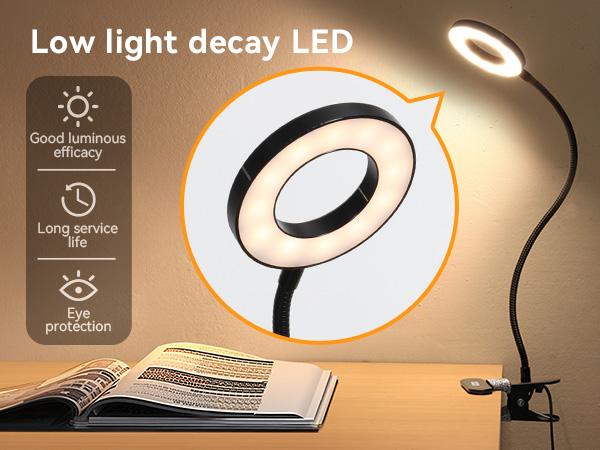 LED Clip-on Reading Light for Bed - 3 Color Modes & 10 Dimmable Brightness Levels - Eye-Caring Desk Lamp