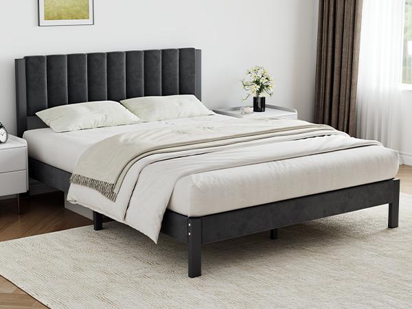 Novilla Bed Frame with Piano Keys Headboard and Footboard, Metal Platform Bed Frames Twin/Full/Queen/King Size, No Box Spring Needed, Easy Assembly, Steel Slats Support,Holiday Haul